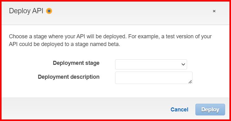 Picture showing a window to enter the Deployment stage and deployment description